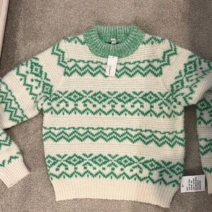 Topshop Green and Cream Crewneck Sweater